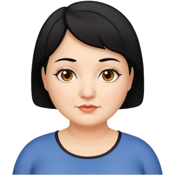 woman 60, brown eyes, very short black hair, chubby emoji