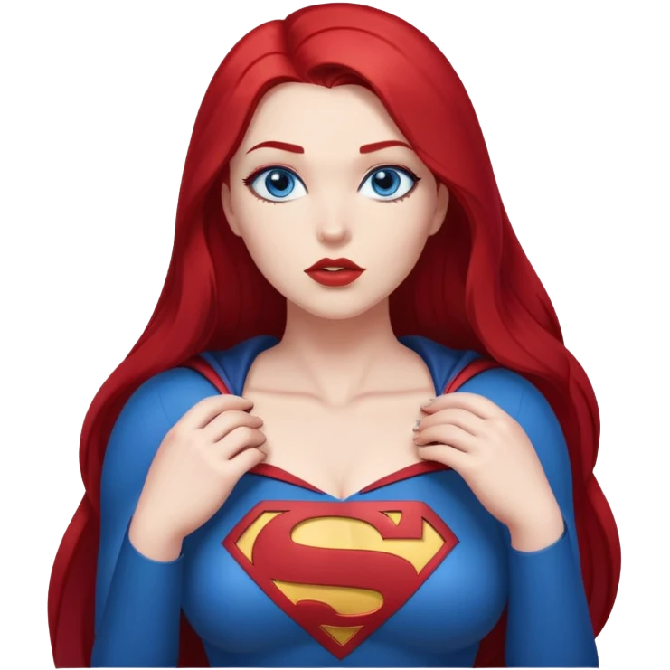 1 {{curvy}} female, dark blue {very long straight hair} blueeyes,fullbody,kissing  red hair qsuperman emoji