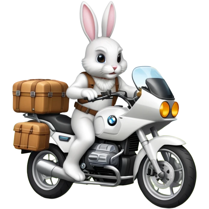 Easter bunny riding a BMW boxer motorcycle with trees and grass in the background emoji