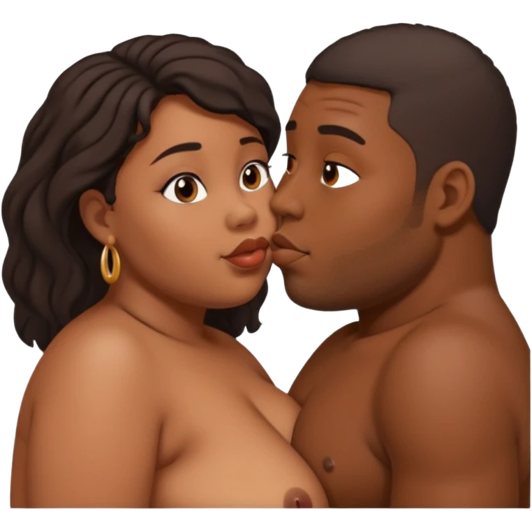Naked fat black woman. 
Slim black man. Kissing  emoji