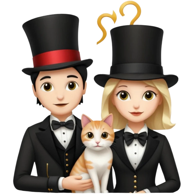 magician couple and their pet cat emoji