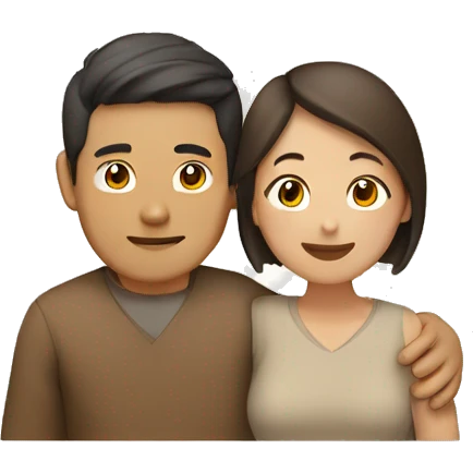 Asian Man brown hair hugging brown tan lady emoji