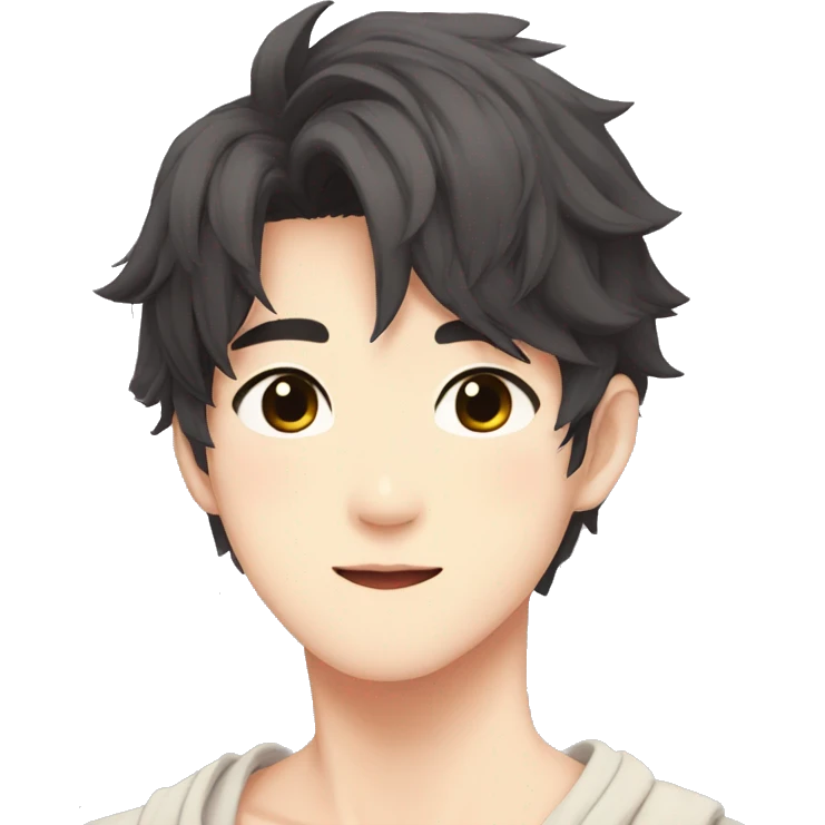 Gorgeous romantic Asian anime gentle man with blushing face aesthetic trending style outside emoji
