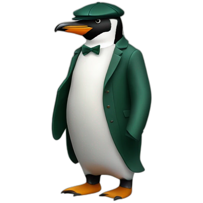 penguin with a dark green peaky blinders flat cap emoji