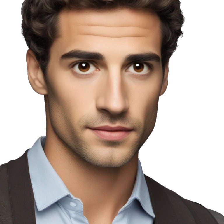 Manu Ríos Fernandez is a 6-foot-tall Spanish actor and model with a lean, athletic build. fair caucasian white skin, dark brown short hair, striking hazel eyes, sharp jawline, high cheekbones, full lips, boyish charm emoji