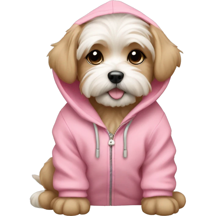 light brown maltese puppy wearing pink hoodie  emoji