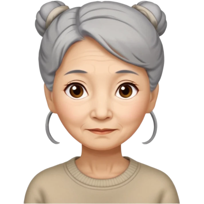 Elderly Chinese woman with gray hair tied in a bun, brown eyes with wise expression lines, beige sweater emoji