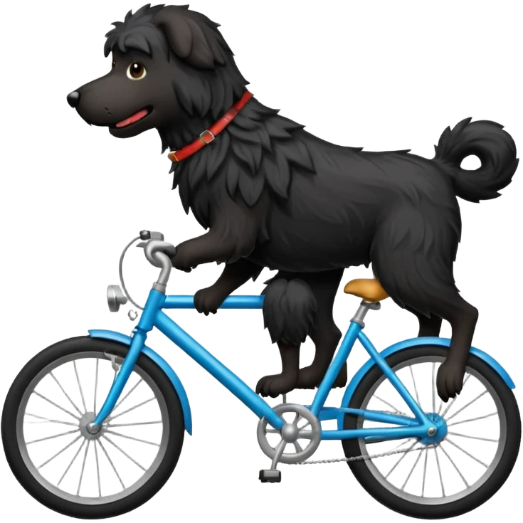 Black shaggy dog on a bike emoji