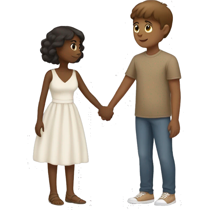 Brown girl holding hands with a white boy emoji