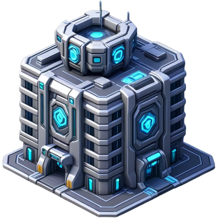 StarCraft-inspired, sci-fi, isometric RTS, cyberpunk building emoji
