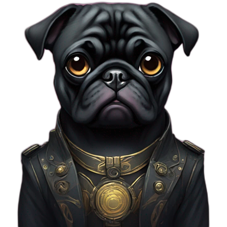 A cyberpunk black pug in Art Nouveau style during 1910 emoji
