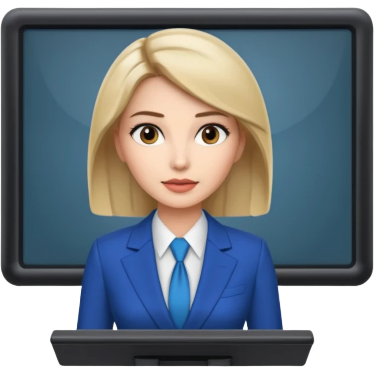 news anchor woman, with a screen with a prompter in front of her emoji