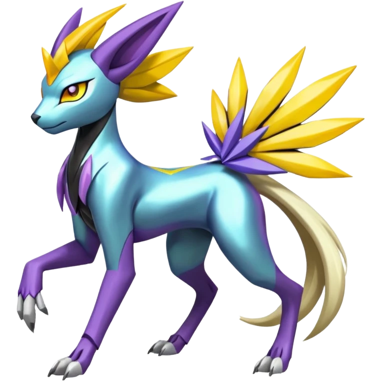 Colorful Futuristic Meloetta-Manectric-Solgaleo-Raikou-Pokémon-Digimon-Fakémon-fusion-hybrid-creature emoji