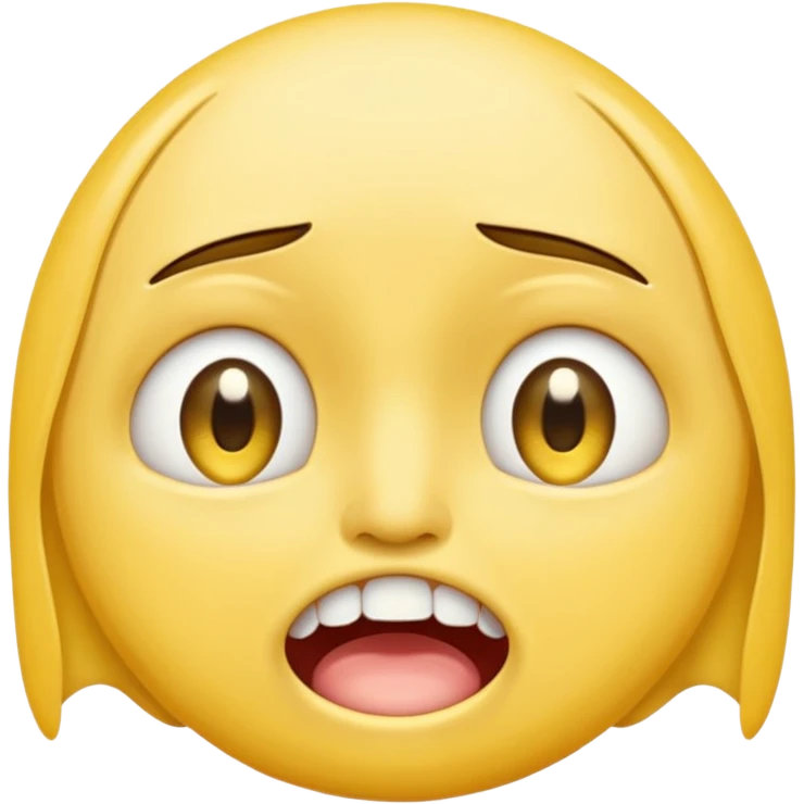 crying emoji with eyes open wide, visible eye bags, yellow emoji, visible teeth, stretched out mouth emoji