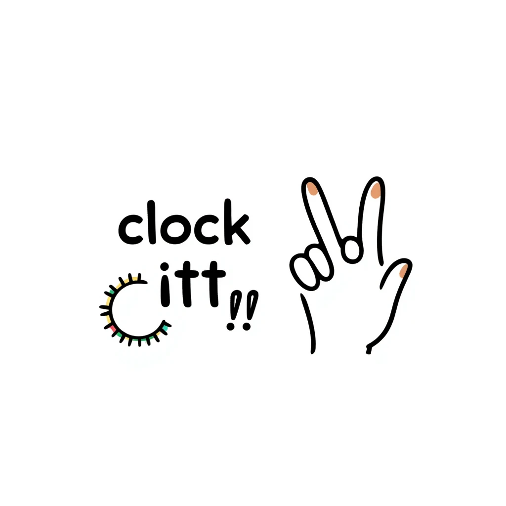 pinching hand emoji with the phrase 'clock ittt', doodle style, colorful accents emoji