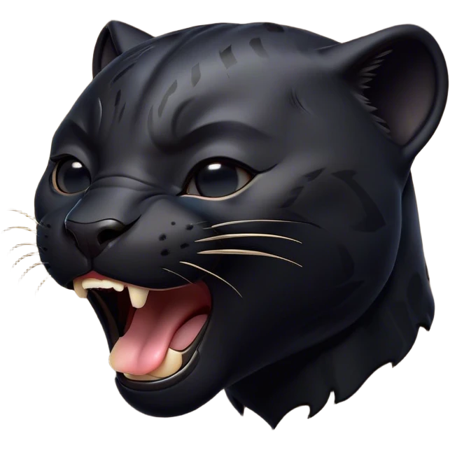 Cinematic Cute Yawning black Panther Portrait Emoji, Head tilted slightly with a dramatic, wide-open yawn, showcasing a sleek, shadowy form with drowsy, half-closed eyes and a relaxed, open expression, Simplified yet irresistibly adorable features, highly detailed, glowing with a soft, cozy dark glow, high shine, relaxed yet expressive, stylized with a dash of whimsical elegance, soft glowing outline, capturing the essence of a drowsy yet affectionate jungle guardian that appears ready to stretch out for a nap! emoji