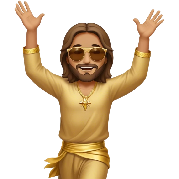 dancing figure of rejoicing Jesus with  sunglases golden  emoji