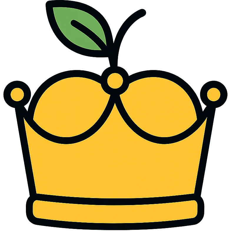 golden royal crown shaped like an apple, with a leaf on top, elegant and regal emoji