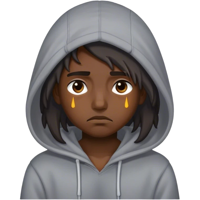 sad wearing a hoodie with hair emoji