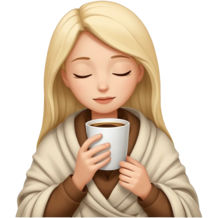 Girl inside a blanket sipping coffee eyes closed emoji