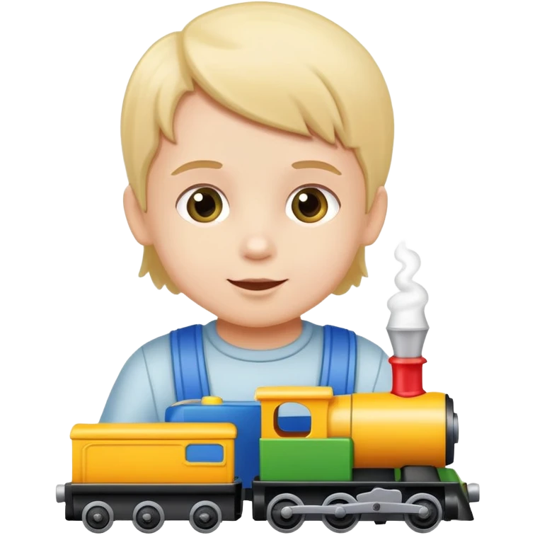 child playing with toy trains emoji