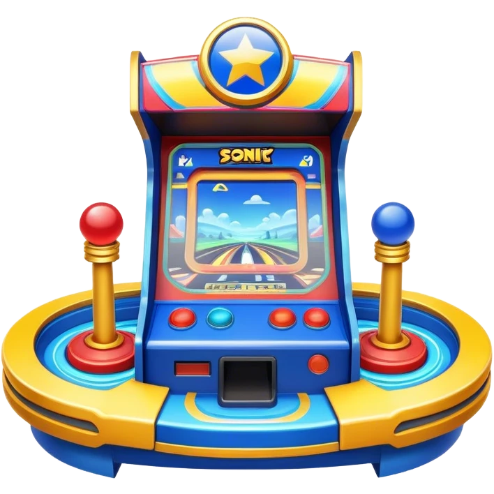 An icon representing an arcade game interface, inspired by Sonic. The design features colorful platforms, loops, and rings, with Sonic racing through a vibrant landscape. The iconic HUD elements, like score and timer, are visible. A transparent background. emoji