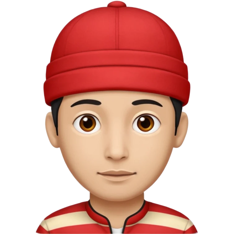 man wearing a Nepali Dhaka topi with stripes and design on it and it should be in red colour emoji