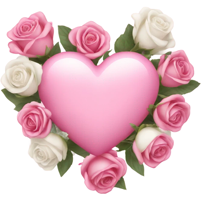 Pink heart with white and pink roses emoji