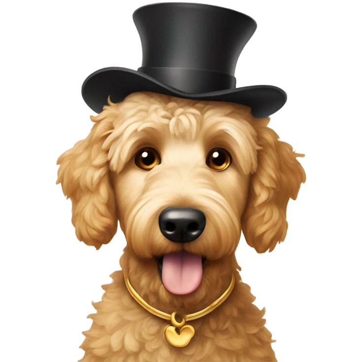 Golden doodle with Mickey Mouse ear hat emoji