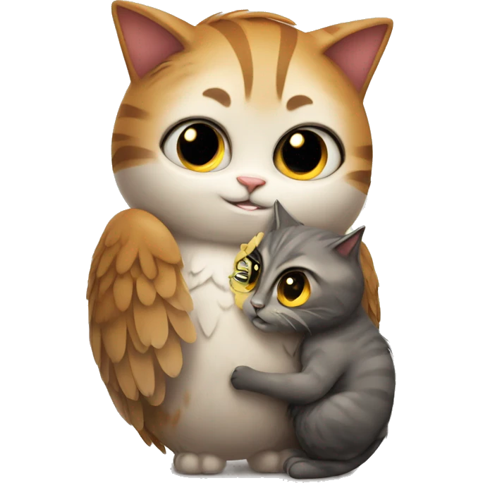 Cat hugs owl emoji