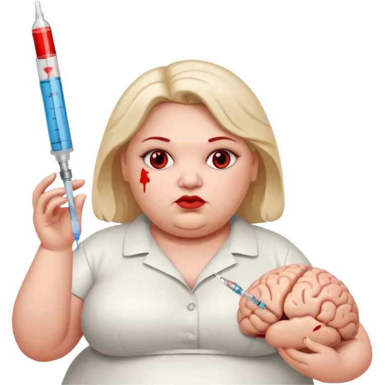 비만 여자 뇌보이고 주사 들고있는 emoji