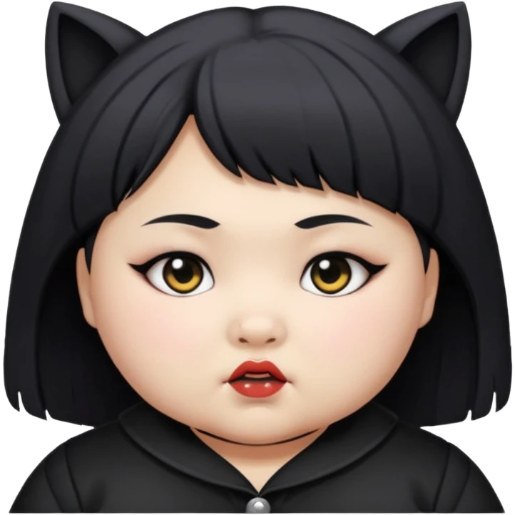 chubby Asian female, 14 years old, wolf cut, baby face, goth clothes emoji