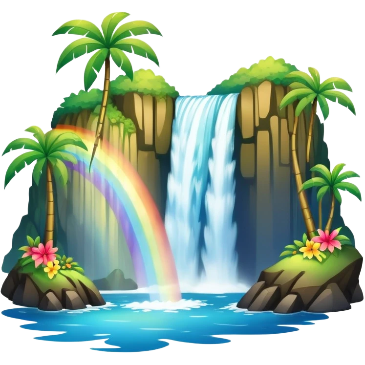 Hawaiian waterfall with rainbow emoji