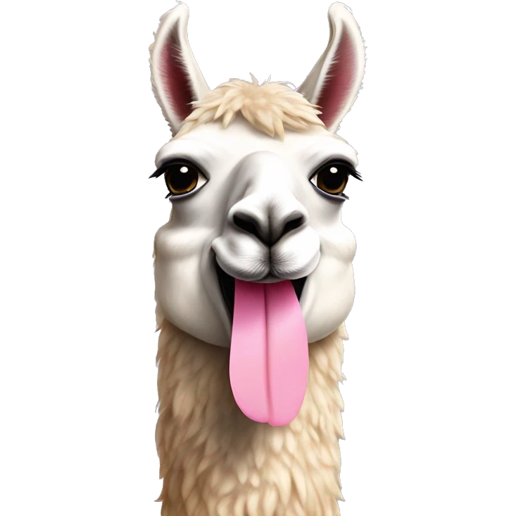 Llama with pink blush cheeks with a tongue out emoji