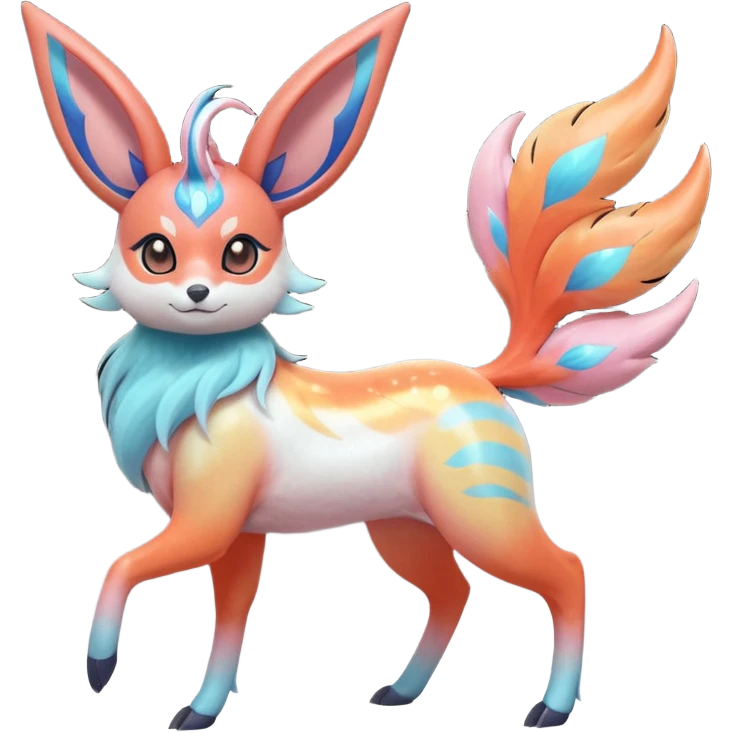  Shiny realistic cool beautiful iridescent light warmly colored reddish-orange-gold-gradients neon vibrant colorful pastel flourishing flurry fuzzy Nargacuga-Palkia-Sylveon-Meloetta-Noibat-fusion-animal-Fakémon-hybrid-creature, by griffsnuff emoji