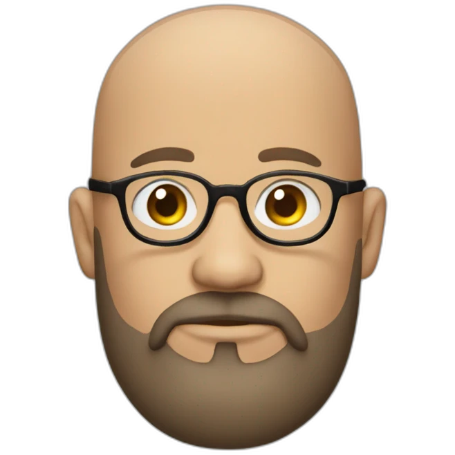 Round head Bald man with brown beard and glasses emoji