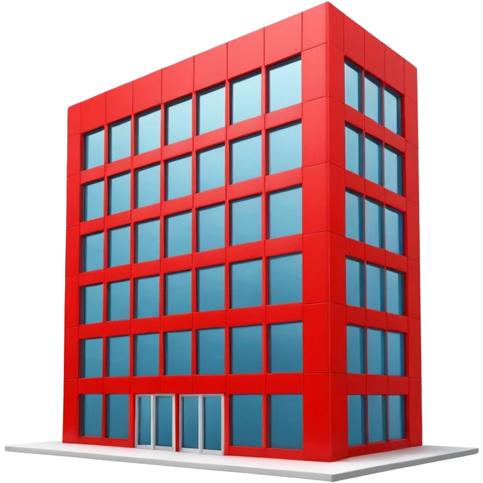 generate realistic detailed office building in 3d style with red colors emoji