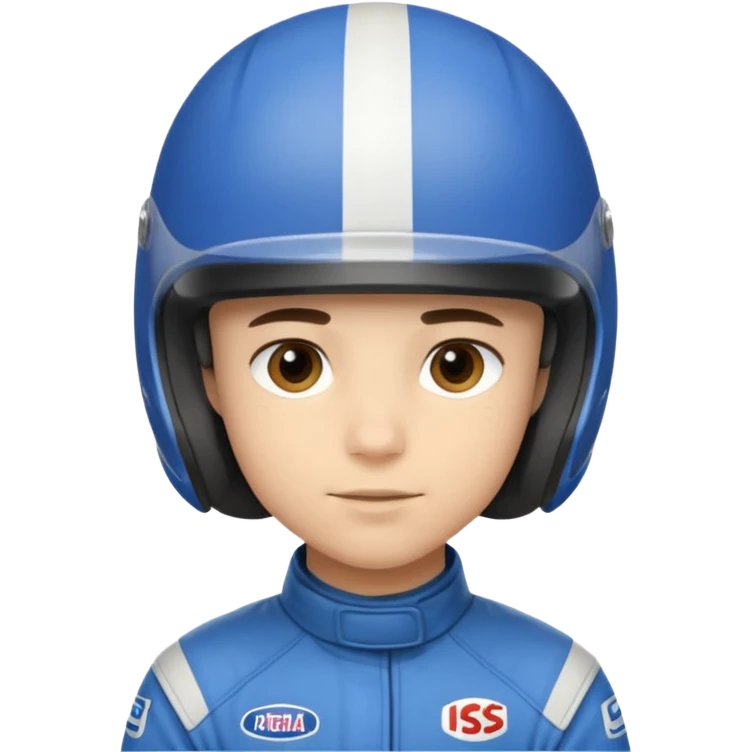 A light-skinned boy with short dark hair, wearing a blue racing helmet and an oval face with a neutral look. emoji