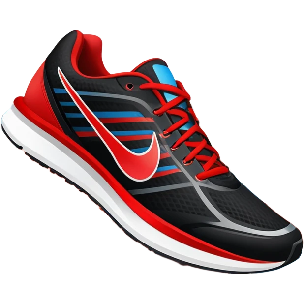 Running shoes placed on a professional track, ready for a sprint. The vibrant background features a stadium with cheering fans, a bright blue sky, and a digital timer displaying race time. Motion lines emphasize speed and energy. Transparent background highlights the athletic spirit. emoji