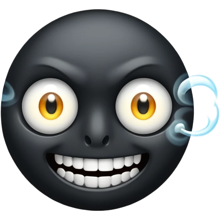 An all black scene with two blowing white eyes and teeth emoji