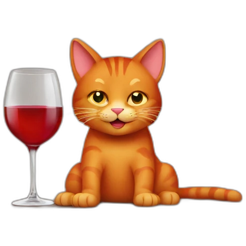 Red cat drinking wine emoji