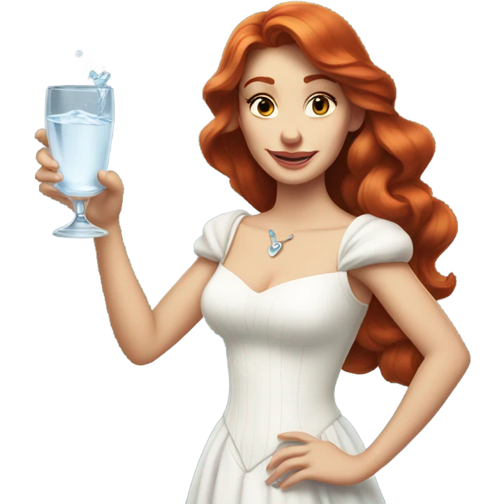 red-haired Disney princess in a white dress with a glass of water emoji