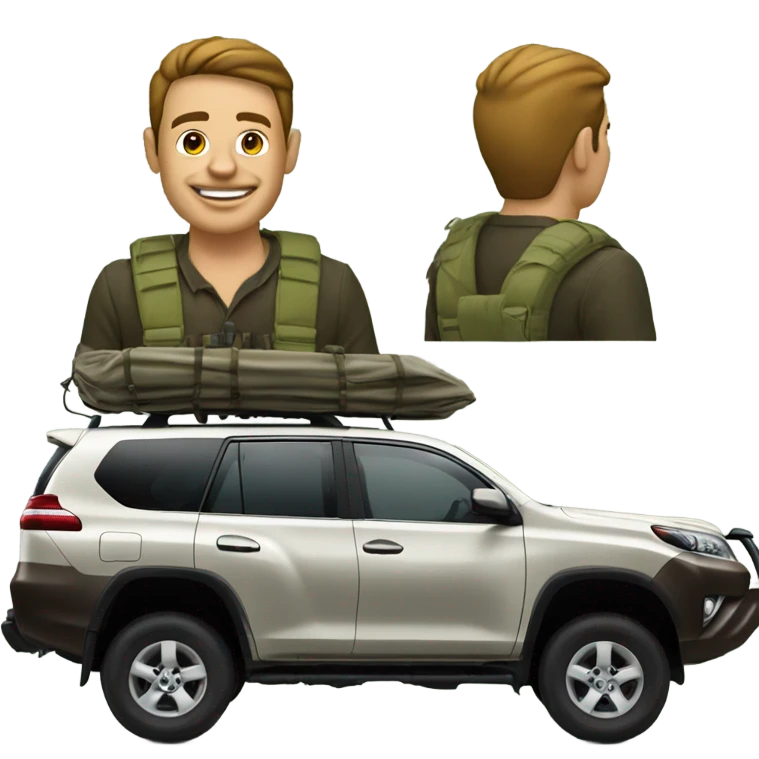 man in toyota landcuriser prado in jungle emoji