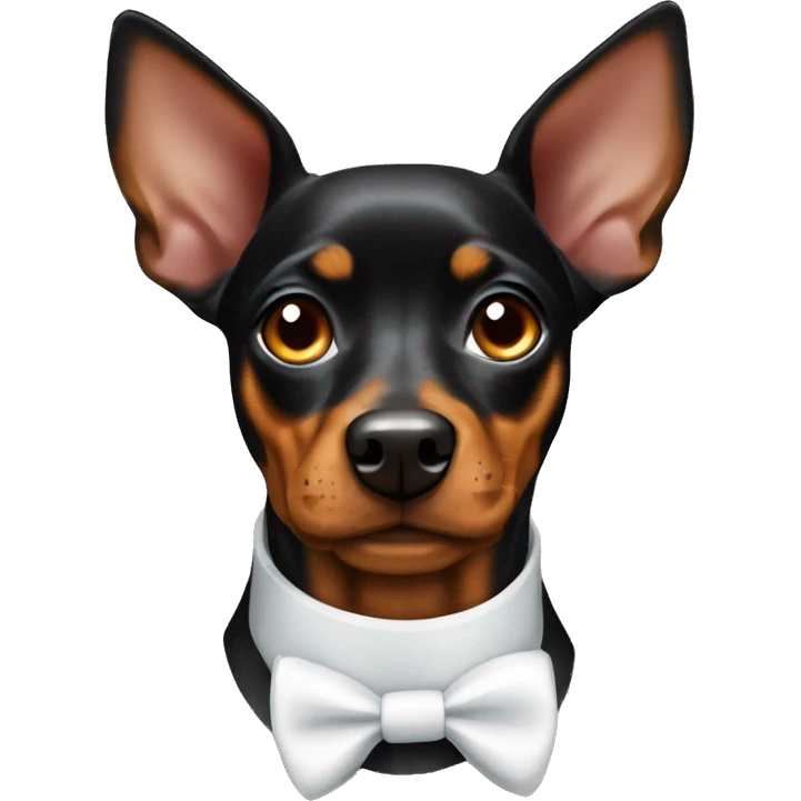 black brindle tan pinscher big ears white collar emoji