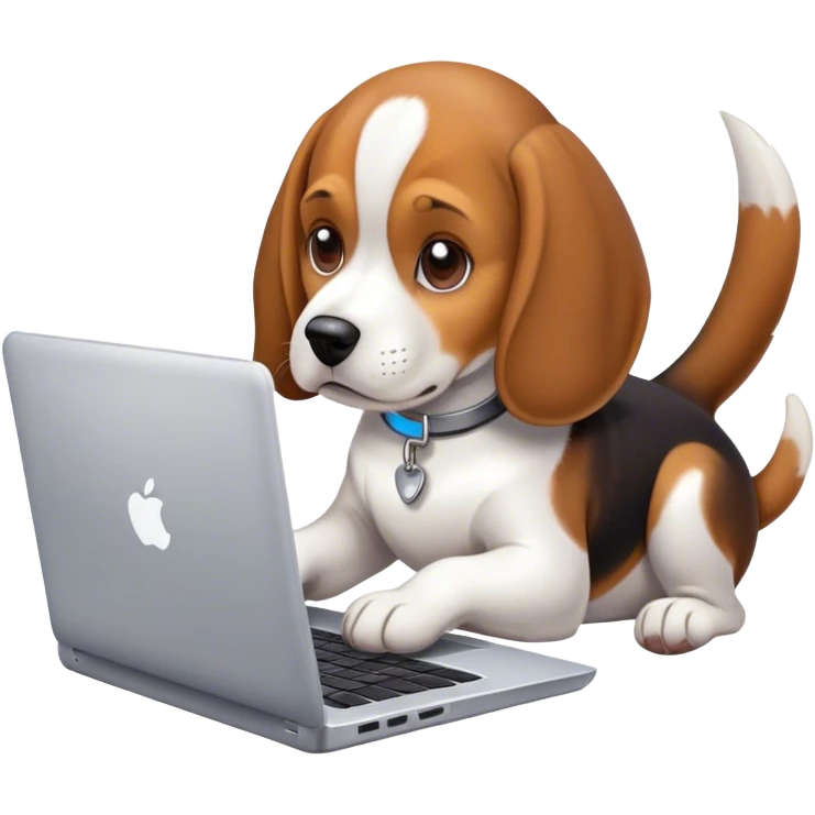 a beagle working on a laptop emoji