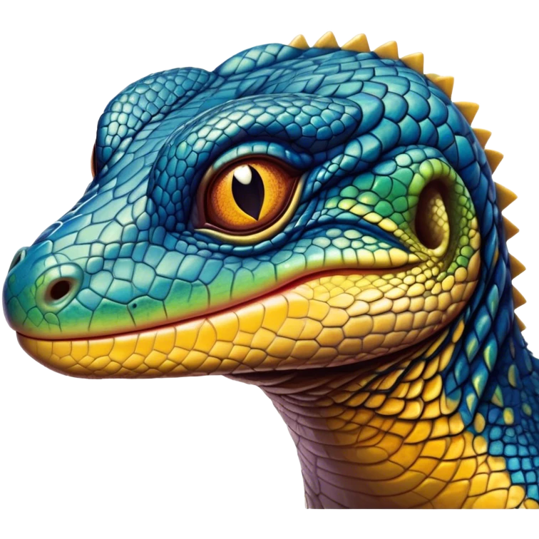 Cinematic Realistic Comical Monitor Lizard Portrait Emoji, Head tilted dramatically with an exaggeratedly amused expression, featuring a striking, glossy scaled hide with bold, angular textures and wide, expressive eyes full of playful disbelief, rendered with lifelike precision and natural vibrant hues, high shine, dramatic yet playful, styled with an air of cheeky wilderness mischief, soft glowing outline, capturing the essence of a spirited and over‐the‐top monitor lizard that looks ready to scurry its way into viral fame! emoji