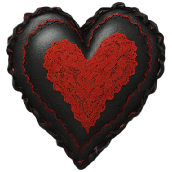 black leather heart with red lace overlay emoji