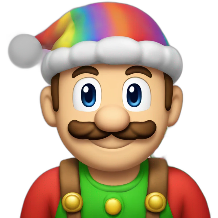 christmas mario with rainbow emoji