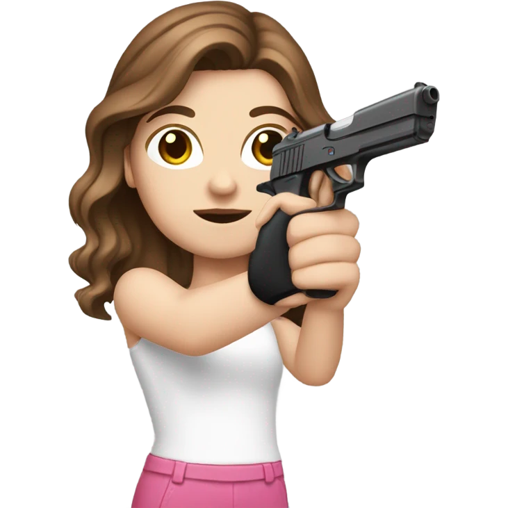 white girl with brown hair holding a pink gun  emoji