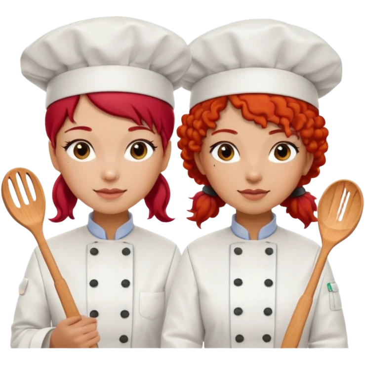 Dos chicas chef, una pelirroja de pelo lacio y otra de pelo negro con rulos emoji